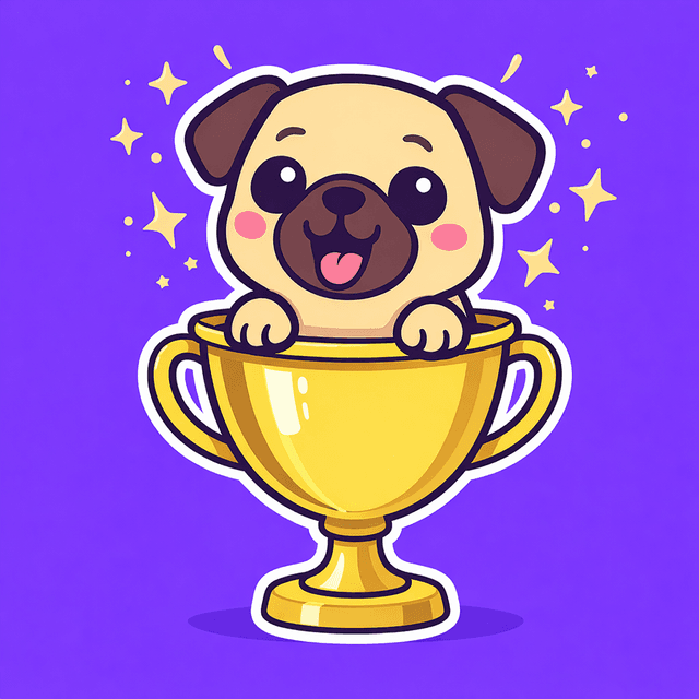 Otis the Pug with trophy - Ambassador success